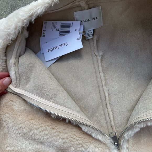Jason Wu Zip NWT $138 SMALL Oversize Pullover Jacket Faux Fur Leather Fall Warm - Picture 7 of 15